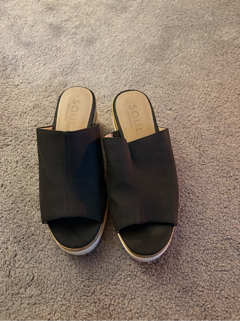 Naturalizer Black Open-Toe Slide Sandals with Cream Sole